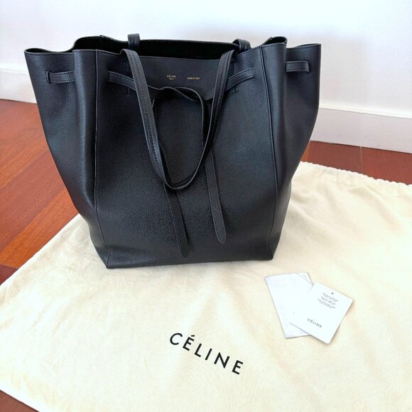 Celine Handbags - Celine Soft Grained Calfskin Medium Belt Cabas Phantom Black Tote w/Dust bag